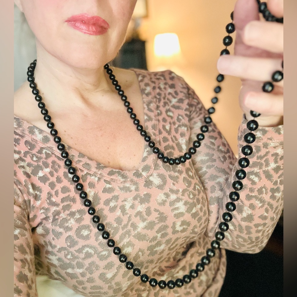 Vintage Long Black Bead Necklace